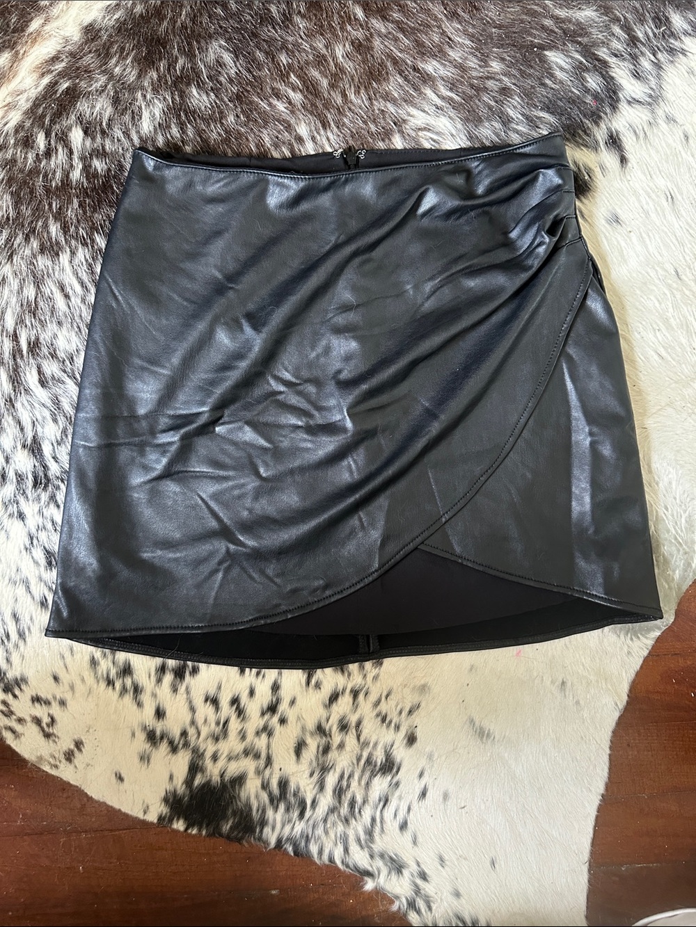 Rewash Black Faux Leather Wrap-Style Mini Skirt